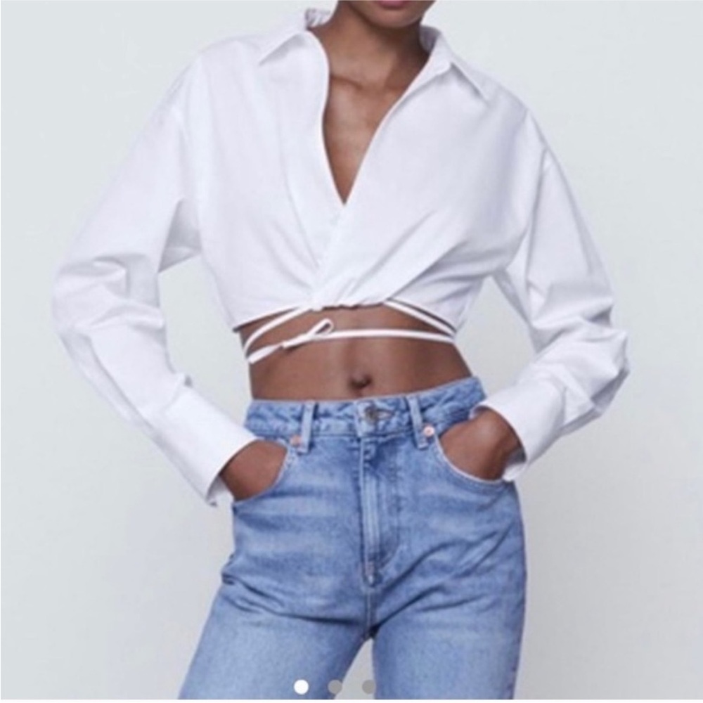 Zara | White Tie-Front Women's Top